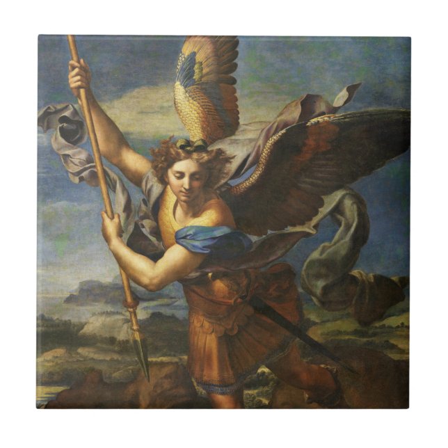 Saint Michael Vanquishing Satan by Raphael Tile (Front)