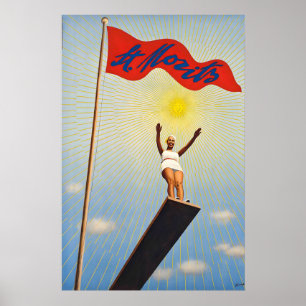 Saint Moritz Switzerland Summer Vintage Travel Poster