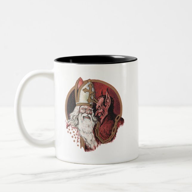 Saint Nicholas and Krampus Two-Tone Coffee Mug (Left)