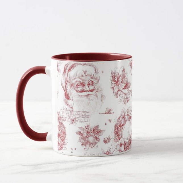 Saint Nicholas Christmas French Country Red Toile Mug (Left)