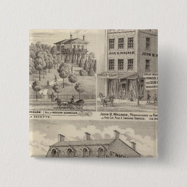 Saint Nicholas Hotel, La Fayette 2 Inch Square Button (Front)