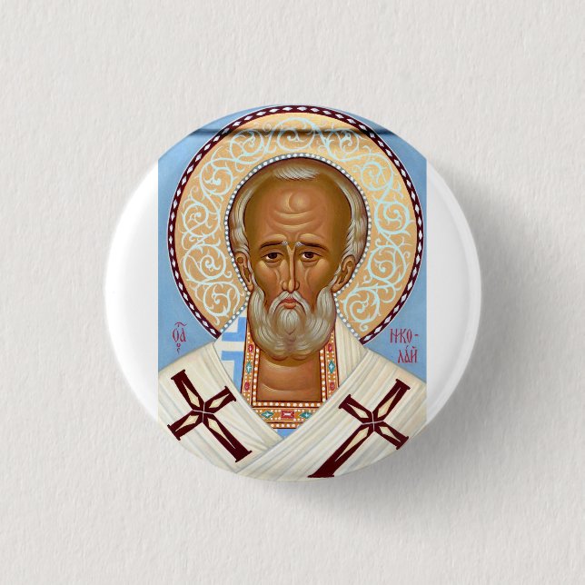 Saint Nicholas of Myra Premium Orthodox Art 1 Inch Round Button (Front)