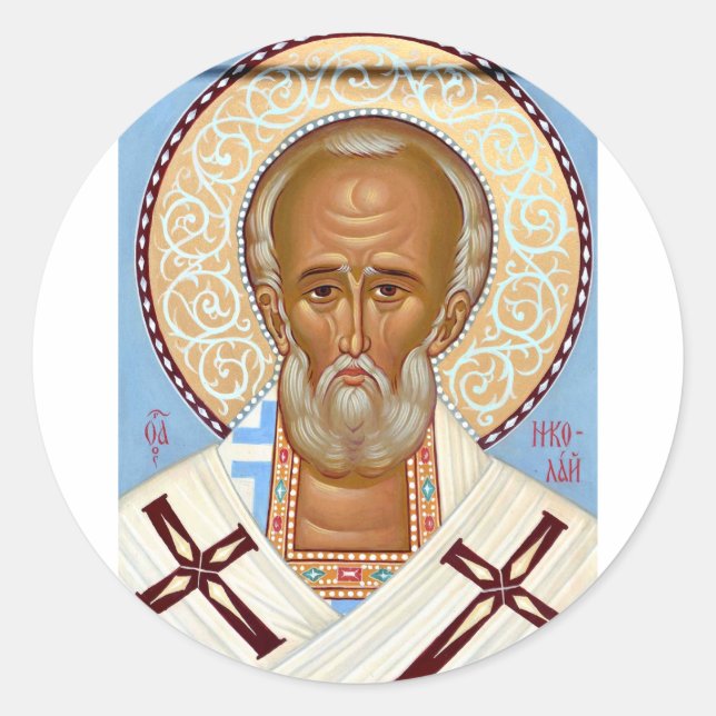 Saint Nicholas of Myra Premium Orthodox Art Classic Round Sticker (Front)