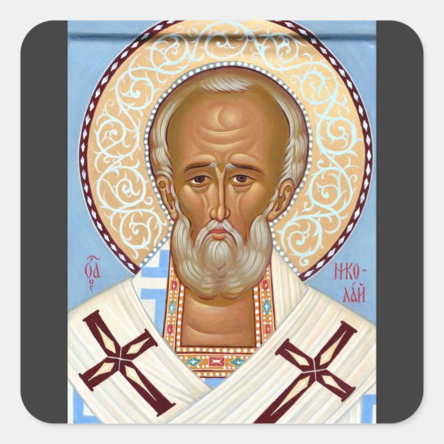 Saint Nicholas of Myra Premium Orthodox Art Square Sticker (Front)