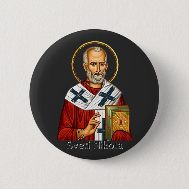 Saint Nicholas orthodox serbian letter icon  2 Inch Round Button (Front)