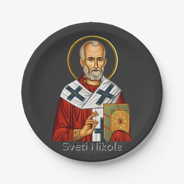 Saint Nicholas orthodox serbian letter icon  Paper Plate (Front)