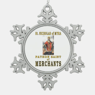 SAINT NICHOLAS SNOWFLAKE PEWTER CHRISTMAS ORNAMENT