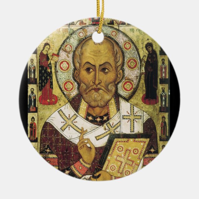 Saint Nicholas St. Nick Santa Russian Icon 1294 Ceramic Ornament (Front)