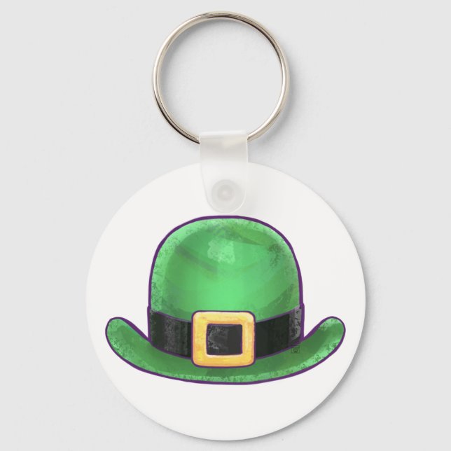 Saint Paddys Day Green Derby Hat Keychain (Front)