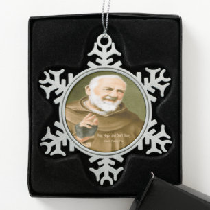Saint Padre Pio Snowflake Pewter Christmas Ornament