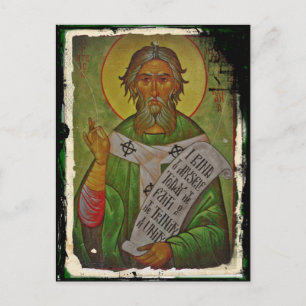 Saint Patrick Icon on Green Postcard