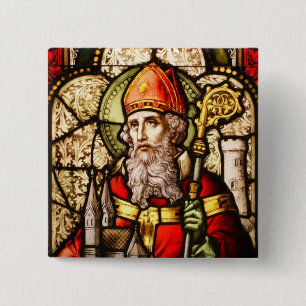 Saint Patrick Image on Stained Glass 2 Inch Square Button
