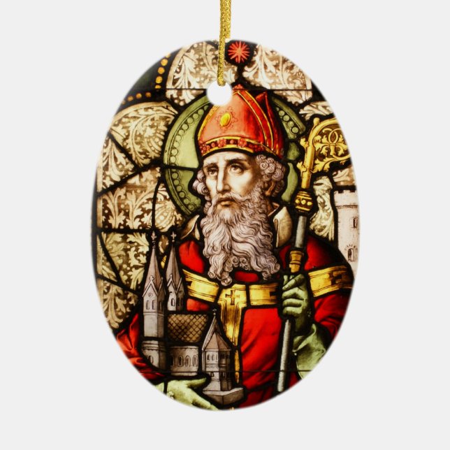 Saint Patrick Image on Stained Glass Ceramic Ornament (Front)