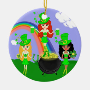 Saint Patrick’s Day Girl Leprechauns Ceramic Ornament