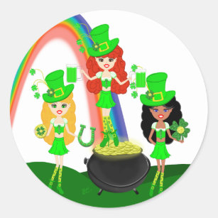 Saint Patrick’s Day Girl Leprechauns Classic Round Sticker