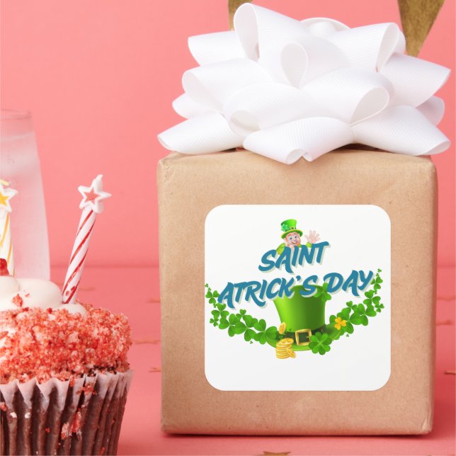 Saint Patrick’s Day Shirt – Lucky Leprechaun Hat & Square Sticker (Party)
