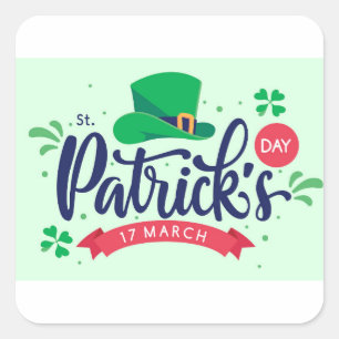 Saint Patrick’s Day Shirt – Lucky Leprechaun Hat & Square Sticker