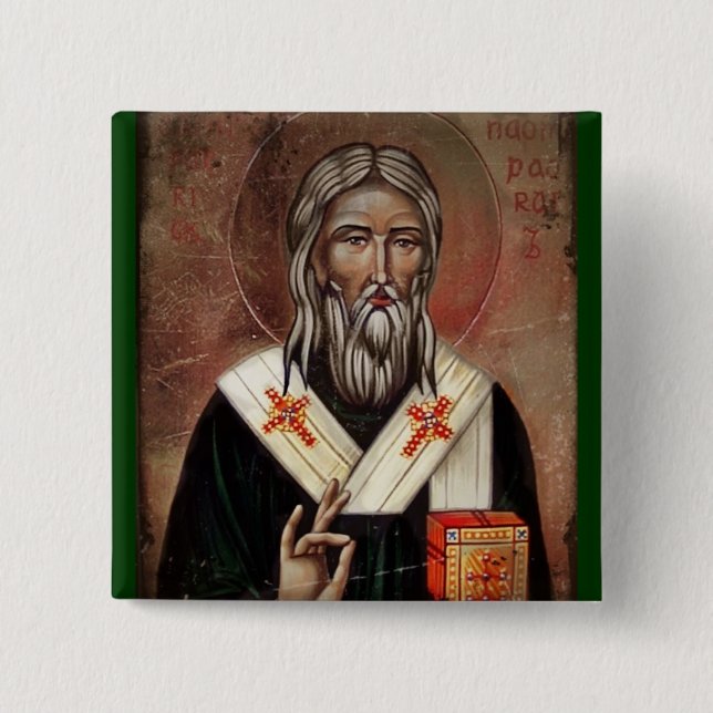 Saint Patrick with Raised Hand 2 Inch Square Button (Front)