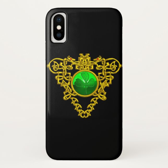 SAINT PATRICK'S CELTIC HEART SHAMROCK Gold Black Case-Mate iPhone Case (Back)