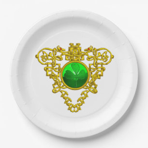 SAINT PATRICK'S CELTIC HEART,SHAMROCK,white  Paper Plate