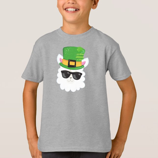 Saint Patrick's Day, Alpaca, Llama, Leprechaun Hat T-Shirt (Front)