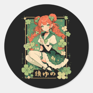 Saint Patricks Day Anime Girl Manga Green Kawaii C Classic Round Sticker