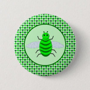 Saint Patricks Day Bee and Shamrocks 2 Inch Round Button
