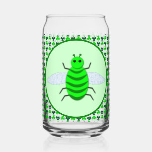 Saint Patricks Day Bee and Shamrocks Can Glass