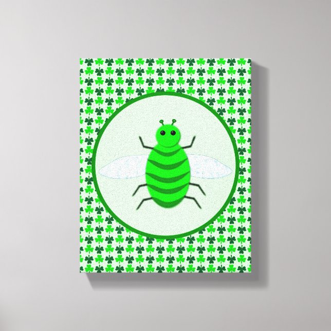Saint Patricks Day Bee and Shamrocks Canvas Print (Front)