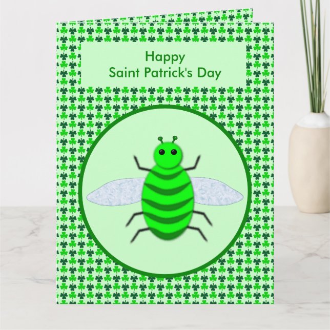 Saint Patricks Day Bee and Shamrocks Card (Front)