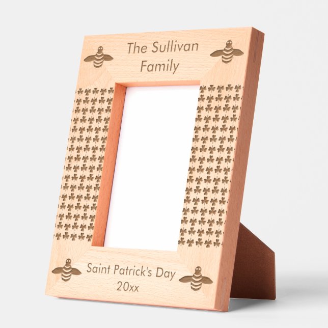 Saint Patricks Day Bee and Shamrocks Custom Etched Frames (Left)