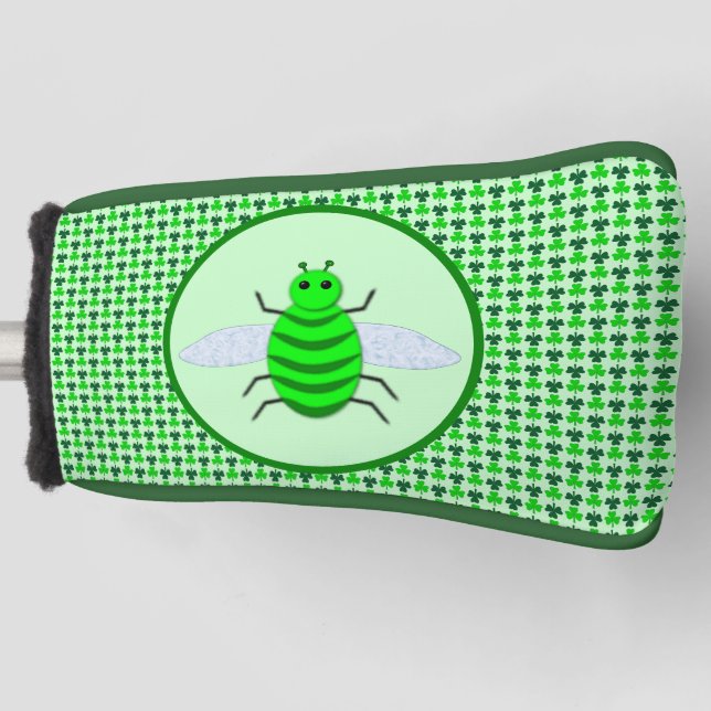 Saint Patricks Day Bee and Shamrocks Golf Head Cover (Front)