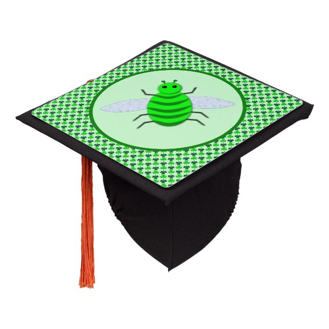 Saint Patricks Day Bee and Shamrocks Graduation Cap Topper (Angled)