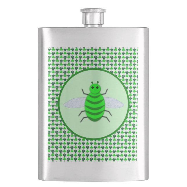 Saint Patricks Day Bee and Shamrocks Hip Flask (Front)