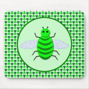 Saint Patricks Day Bee and Shamrocks Mouse Pad