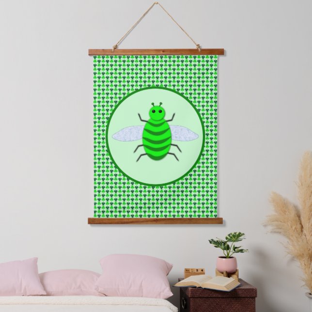 Saint Patricks Day Bee and Shamrocks Patterned Hanging Tapestry (Bedroom)