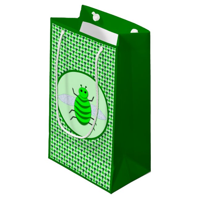 Saint Patricks Day Bee and Shamrocks Small Gift Bag (Front Angled)