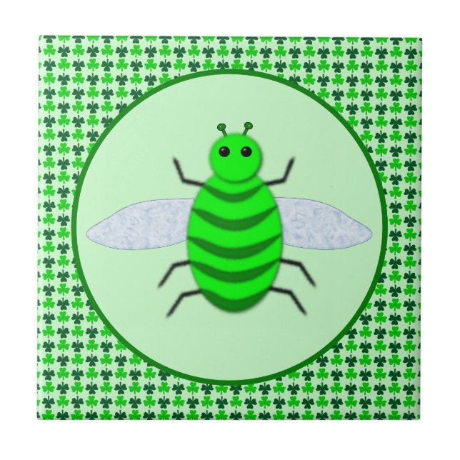 Saint Patricks Day Bee and Shamrocks Tile (Front)