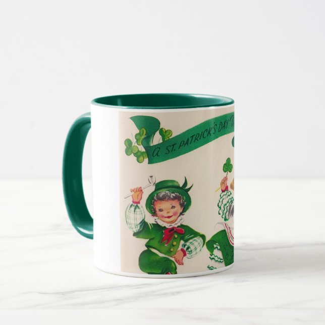 Saint Patrick's Day Boy & Girl, Vintage Mug (Front Left)