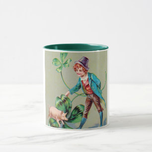 Saint Patrick's Day Boy & Lucky Pig, Vintage Mug