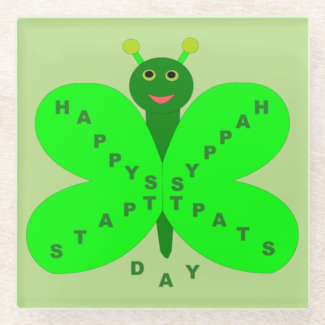 Saint Patricks Day Butterfly Glass Coaster (Front)