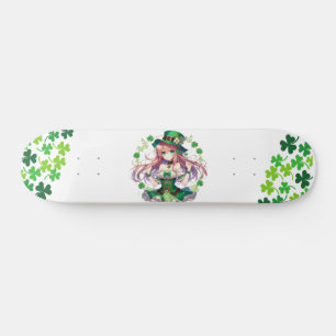 Saint Patrick's Day clover anime girl Skateboard