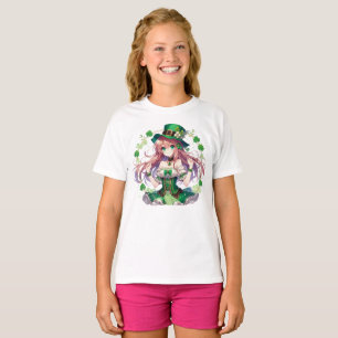 Saint Patrick's Day clover anime girl T-Shirt