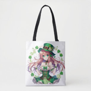 Saint Patrick's Day clover anime girl Tote Bag