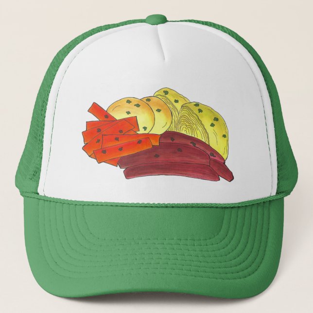 Saint Patrick's Day Corned Beef Cabbage Carrots Trucker Hat (Front)