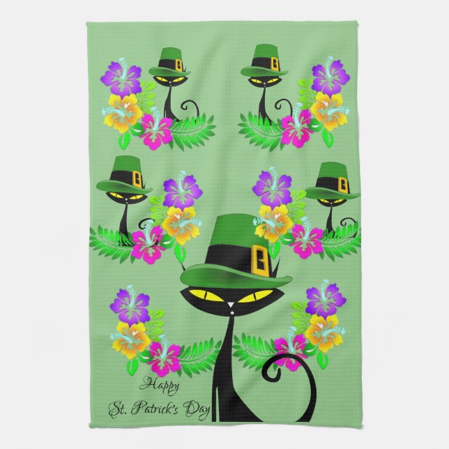 Saint Patrick's Day Cuisine Serviette à main Chat  (Vertical)