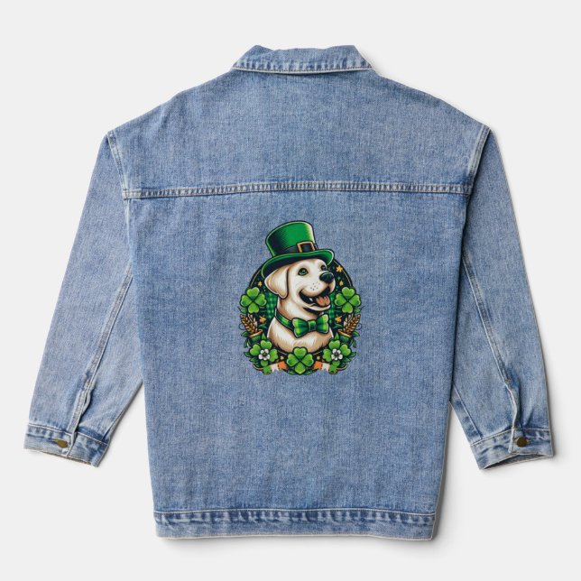 Saint Patrick's Day Cute Dog Denim Jacket (Back)