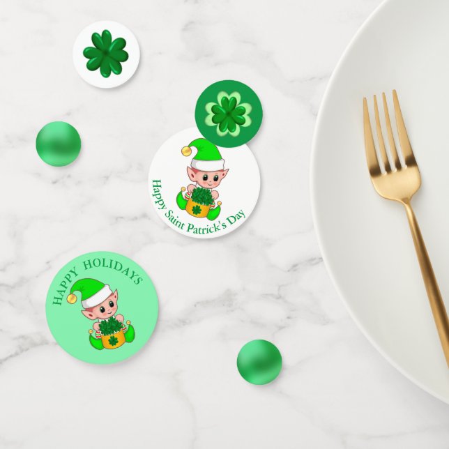 Saint Patrick's Day Cute Elf & Shamrocks Confetti (Group)