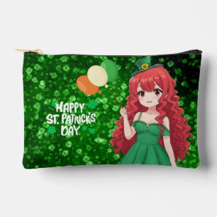 Saint Patrick's day cute, Irish anime lass Accessory Pouch