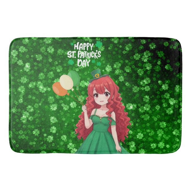  Saint Patrick's day cute, Irish anime lass  Bath Mat (Front)